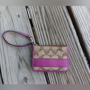 Coach Signature Striped Wristlet Plum Purple